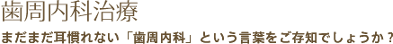 歯周内科治療 まだまだ耳慣れない「歯周内科」という言葉をご存知でしょうか？